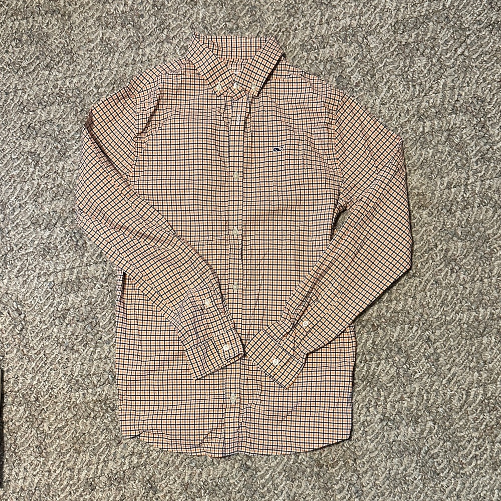 Vineyard Vines Orange and Navy Plaid Performance Button-Up